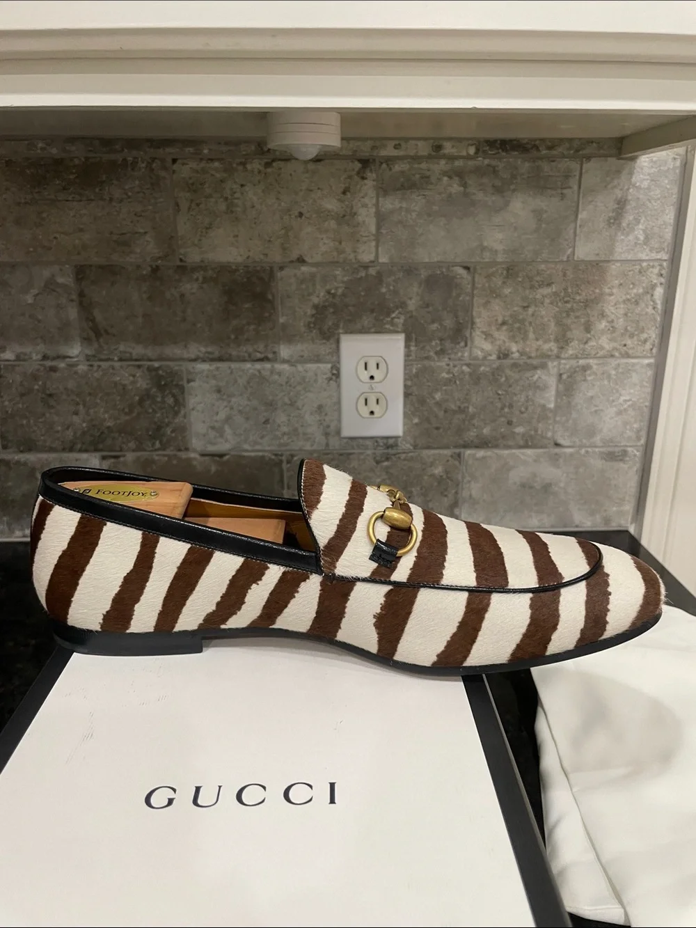 Gucci Jordaan Zebra Print Haircalf Leather Horsebit Loafers